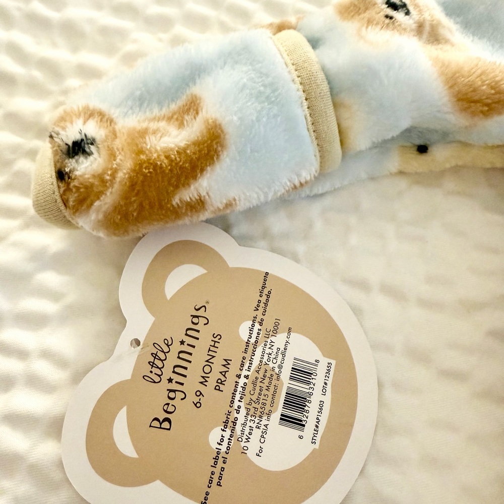 NWT Little Beginnings 0-3M Bear Fleece Pramsuit Hooded Winter Jumpsuit - Picture 6 of 7